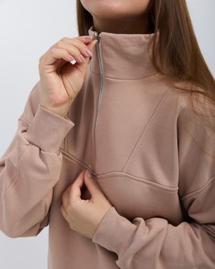 Жіночий спортивний костюм із застібкою бежевого кольору, модель zip_т3_biege